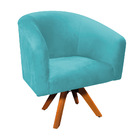 Poltrona Giratória Stella Suede Azul Turquesa Base Madeira Mm