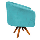 Poltrona Giratória Stella Suede Azul Turquesa Base Madeira Mm