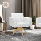 Poltrona Giratória Viena Gomada Corano Branco Base De Madeira