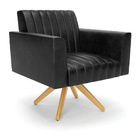 Poltrona Giratória Viena Gomada Corano Preto Base De Madeira