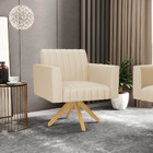 Poltrona Giratória Viena Gomada Corino Bege Base De Madeira M