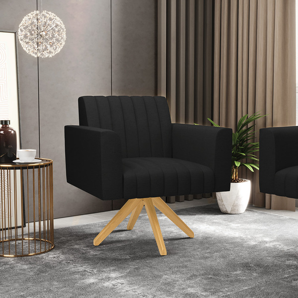 Poltrona Giratória Viena Gomada Linho Base De Madeira Ma30 D0