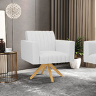 Poltrona Giratória Viena Gomada Linho Cinza A05 Base De Madei