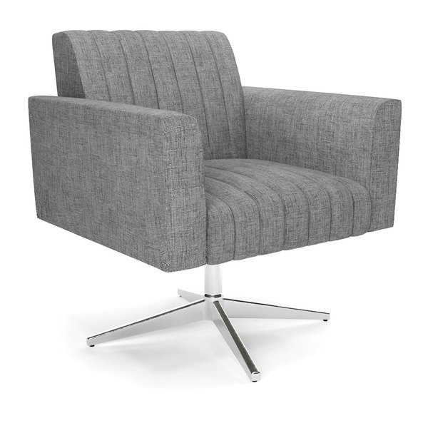 Poltrona Giratória Viena Gomada Linho Grafite A26 Base Cromada