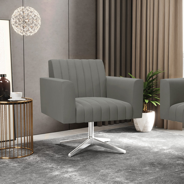 Poltrona Giratória Viena Gomada Suede Base Cromada D03 - D'ro