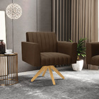 Poltrona Giratória Viena Gomada Suede Marrom Base De Madeira