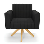 Poltrona Giratória Viena Gomada Suede Preto Base De Madeira M