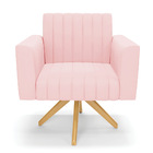 Poltrona Giratória Viena Gomada Suede Rosa Bebê Base De Madei