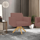 Poltrona Giratória Viena Gomada Veludo Base De Madeira Ma30 D