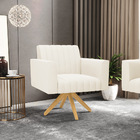 Poltrona Giratória Viena Gomada Veludo Bege Base De Madeira M