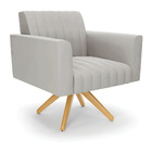 Poltrona Giratória Viena Gomada Veludo Cinza Base De Madeira