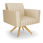 Poltrona Giratória Viena Gomada Veludo Luxo Off White A129 Ba