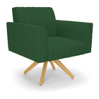 Poltrona Giratória Viena Gomada Veludo Verde Base De Madeira