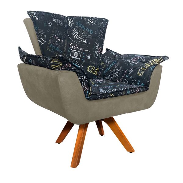 Poltrona Girat?ria Opala Preto Escrito D62 E Suede Marrom Rat