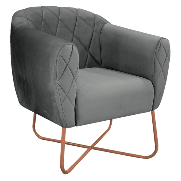 Poltrona Grazi  Base X Bronze Suede - Amarena Móveis - Cinza