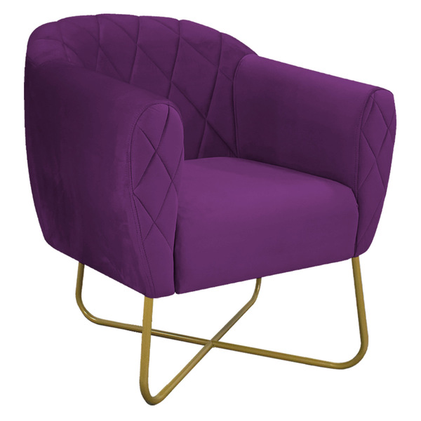 Poltrona Grazi  Base X Dourada Suede - Amarena Móveis - Roxo