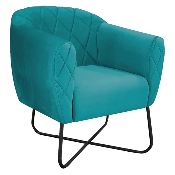 Poltrona Grazi  Base X Preta Suede - Amarena Móveis - Azul Tu