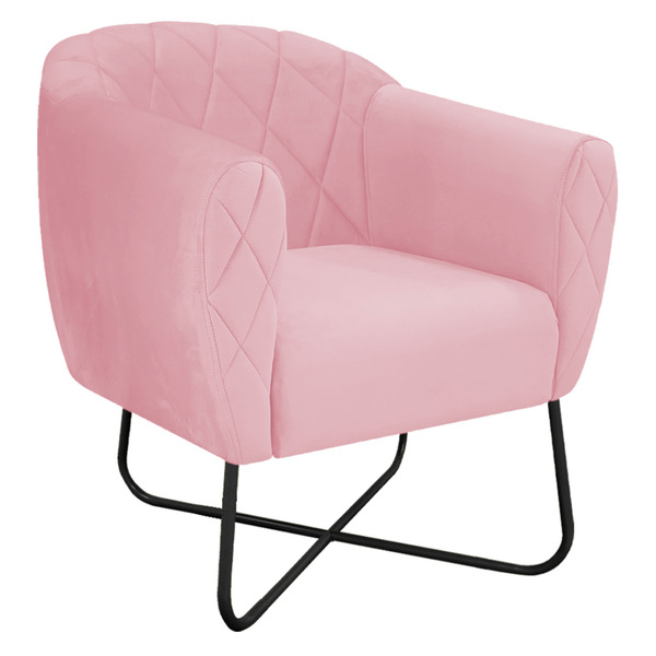 Poltrona Grazi  Base X Preta Suede - Amarena Móveis - Rosa Be