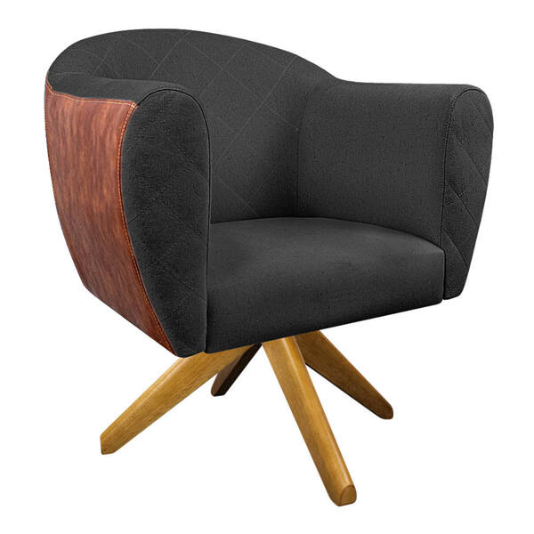 Poltrona Grazi Base Giratória De Madeira Sintético Nozes Linh