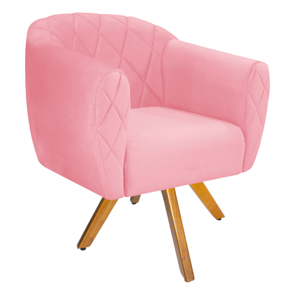 Poltrona Grazi Base Giratória De Madeira Suede - Doce Sonho M