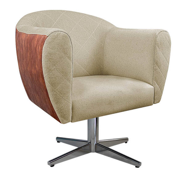 Poltrona Grazi Base Giratória De Metal Sintético Nozes Linho