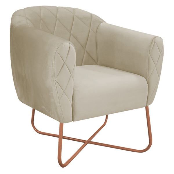 Poltrona Grazi Base X Bronze Linho - Amarena Móveis - Bege