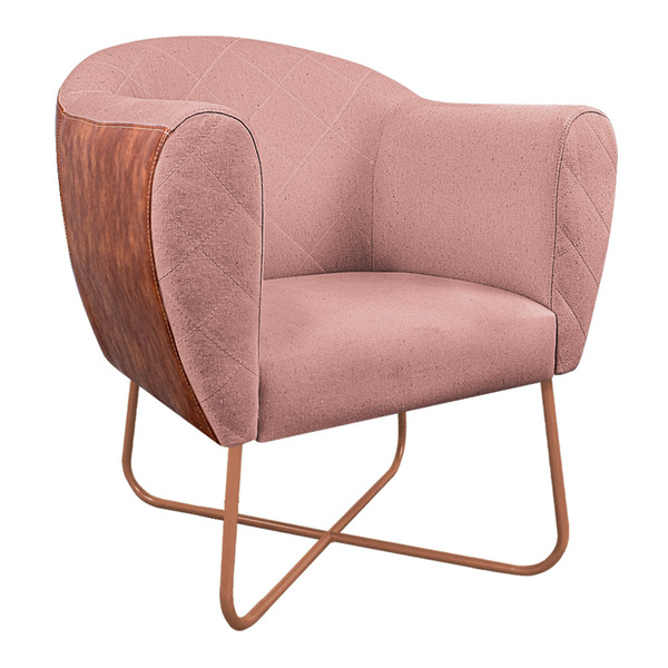 Poltrona Grazi Base X Bronze Sintético Nozes Linho - Amarena