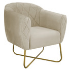 Poltrona Grazi Base X Dourada Linho - Amarena Móveis - Bege