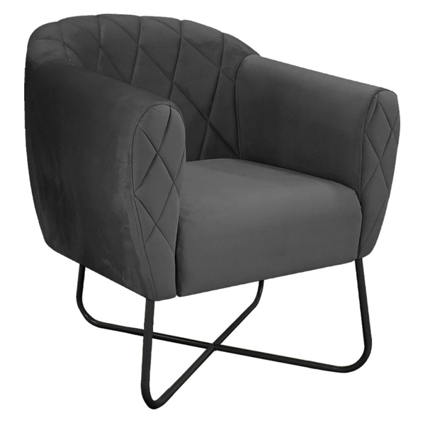 Poltrona Grazi Base X Preta Linho - Amarena Móveis - Cinza Es