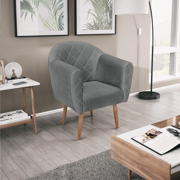 Poltrona Grazi Pés Palito Suede - Doce Sonho Móveis - Cinza