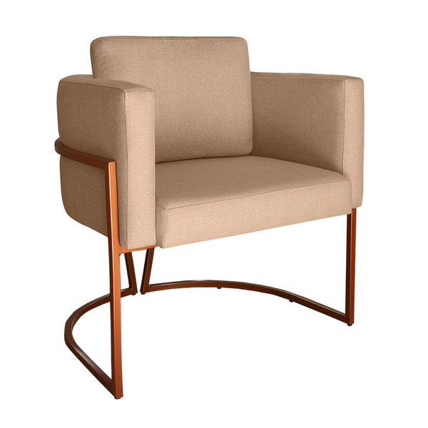 Poltrona Havaí Linho Bege Base De Ferro Cobre- D'rossi