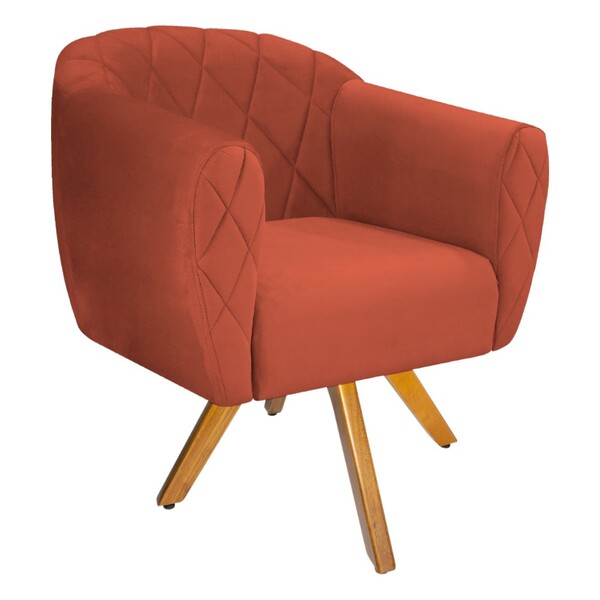 Poltrona Helena Base Giratória De Madeira Suede Terracota - A