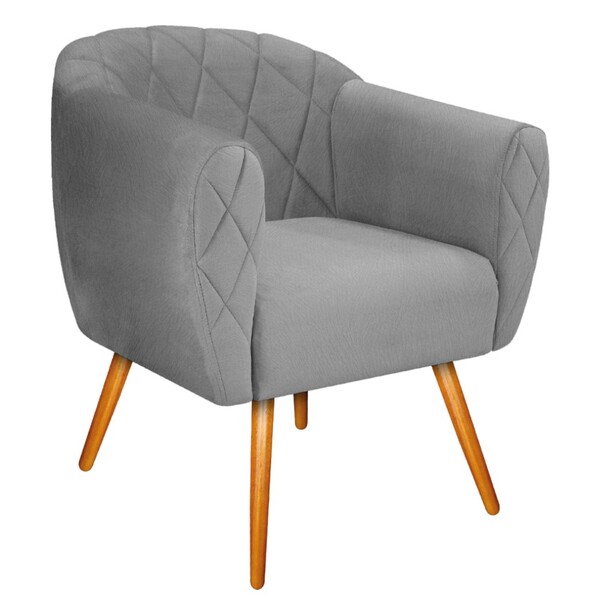 Poltrona Helena Pés Palito Mel Suede Cinza - Amarena Móveis