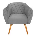 Poltrona Helena Pés Palito Mel Suede Cinza - Amarena Móveis