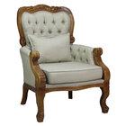 Poltrona Imperador Bege E Imbuia E Puff Luiz Xv