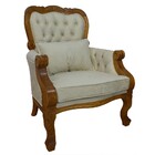 Poltrona Imperador Capitonê Verniz Mel E Veludo Amassado Bege