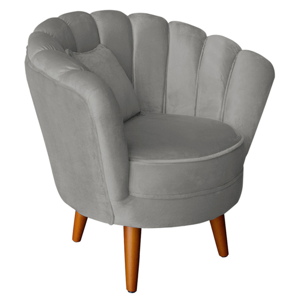 Poltrona Infantil Decorativa Sala De Estar Pétala Veludo Cinz