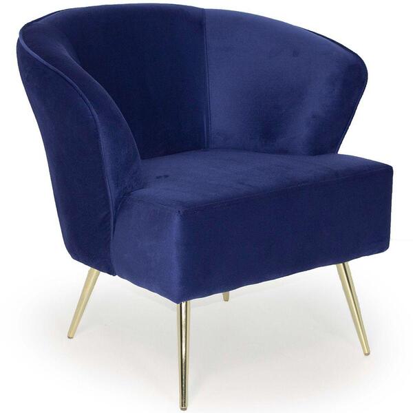 Poltrona Iris Pés Palito Gold Suede Azul Marinho