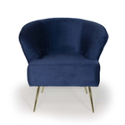 Poltrona Íris Veludo Azul B-170 Pés Palito Metálico Dourado -