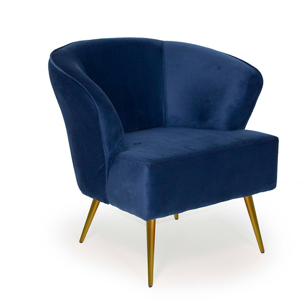 Poltrona Íris Veludo Azul Marinho D-503 Pés Palito Metálico B