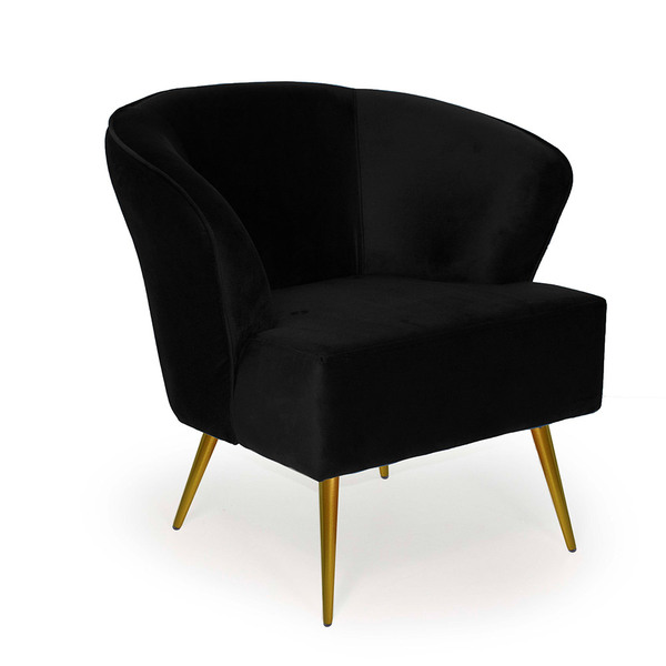 Poltrona Íris Veludo Preto D-99 Pés Palito Metálico Dourado -
