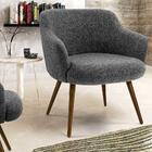 Poltrona Jade Pés Palito Linho Mesclado Branco E Cinza