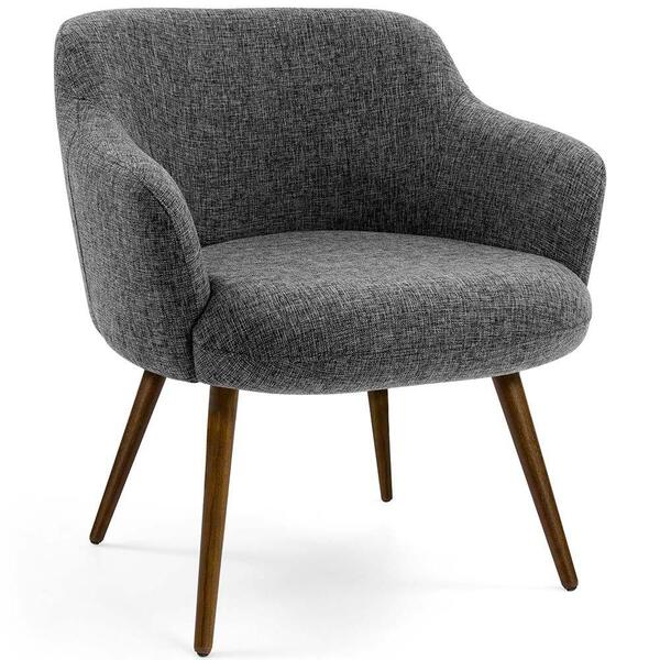 Poltrona Jade Pés Palito Linho Mesclado Branco E Cinza