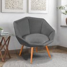 Poltrona Jaspe Linho Saturno Chumbo Pés Palito Castanho - D'r