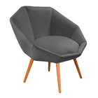 Poltrona Jaspe Linho Saturno Chumbo Pés Palito Castanho - D'r