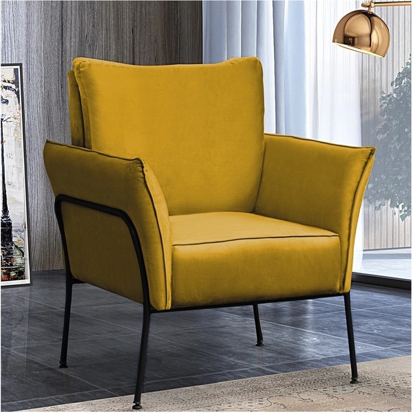 Poltrona Joelma Suede Amarelo Base Preto Bnn Decor