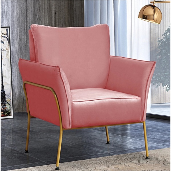 Poltrona Joelma Suede Rose Base Dourada Bnn Decor