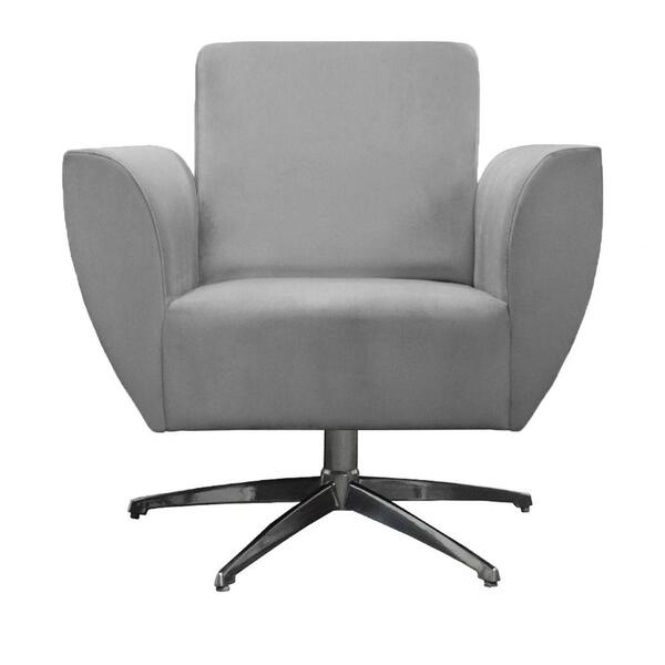 Poltrona Jolly Base Giratória De Alumínio Veludo Cinza Kasa S