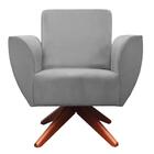 Poltrona Jolly Base Giratória De Madeira Veludo Cinza Kasa So