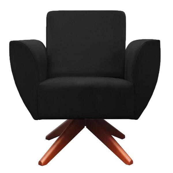 Poltrona Jolly Base Giratória De Madeira Veludo Preto Kasa So
